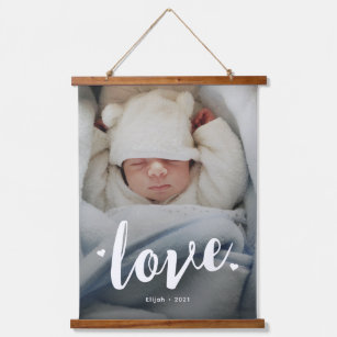 Love Cute New Baby Photo with Name Hanging Tapestry
