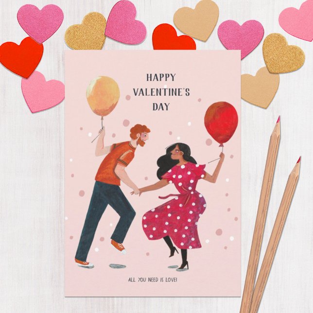 Love cute pink romance dancing people valentine's card (Creator Uploaded)