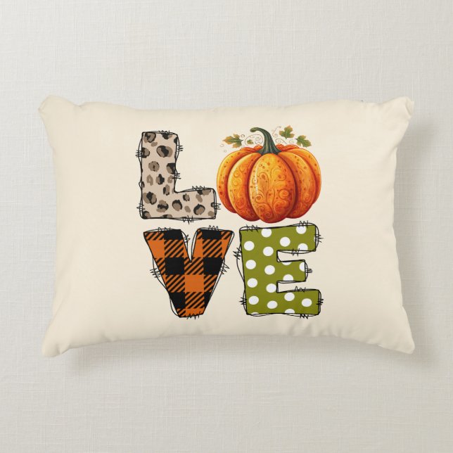 LOVE – Cute Pumpkin & Polka Dot Letters Accent Pillow (Front)