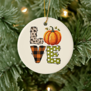 LOVE – Cute Pumpkin & Polka Dot Letters Ceramic Ornament