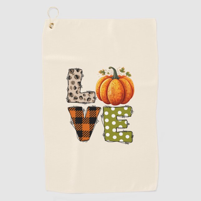 LOVE – Cute Pumpkin & Polka Dot Letters Golf Towel (Front)