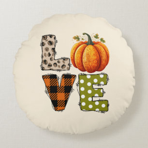 LOVE – Cute Pumpkin & Polka Dot Letters Round Pillow