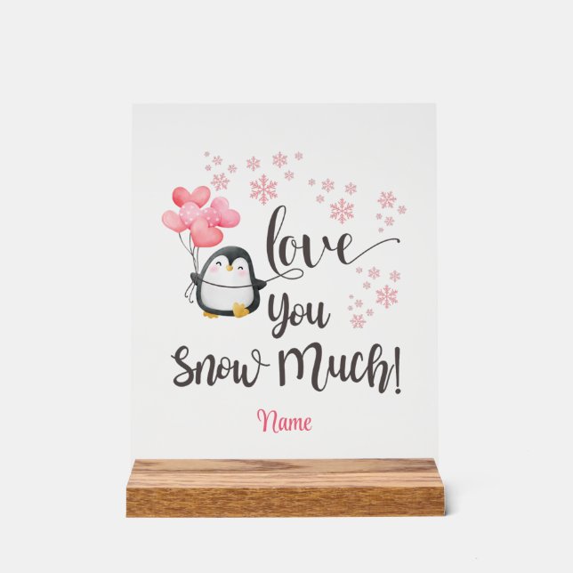 Love - Cute Valentine Penguin Personalized Acrylic Sign (Front)