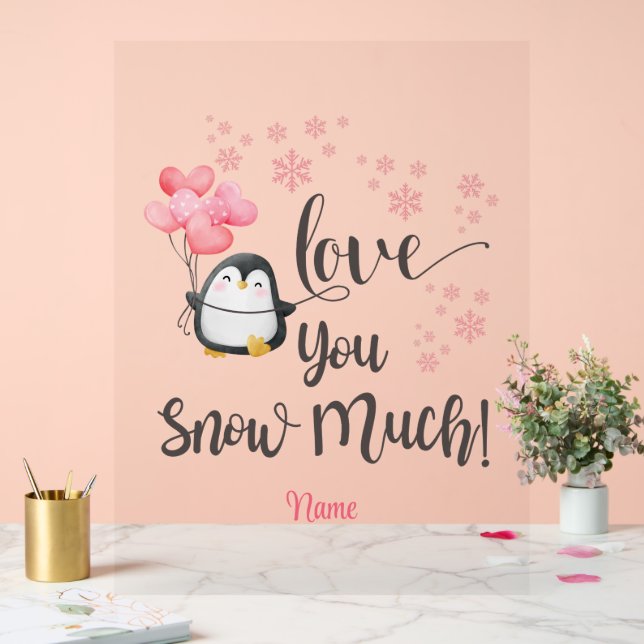 Love - Cute Valentine Penguin Personalized Acrylic Sign (Wedding)
