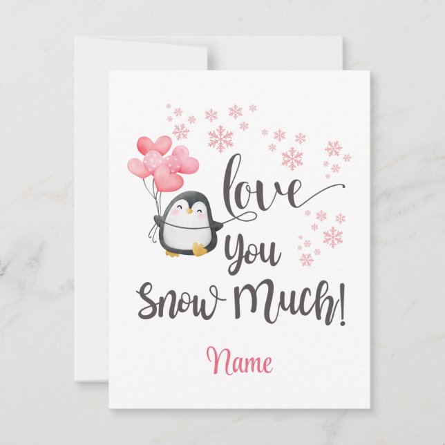 Love - Cute Valentine Penguin Personalized Card (Front)