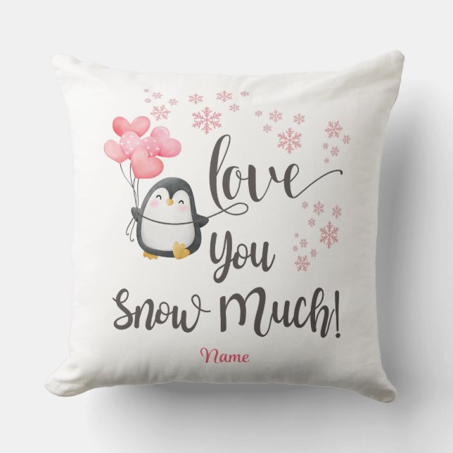 Love - Cute Valentine Penguin Personalized Throw Pillow (Front)