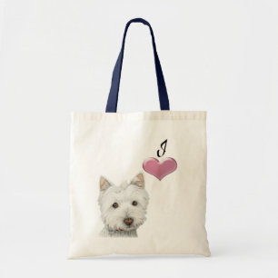 Love Cute Westie Dog Art with 3D Heart Tote Bag