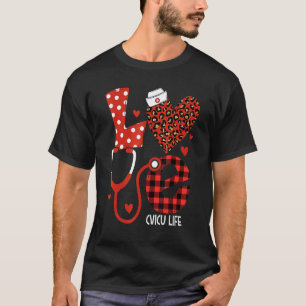 Love CVICU life Valentine Nurse Leopard Print Plai T-Shirt