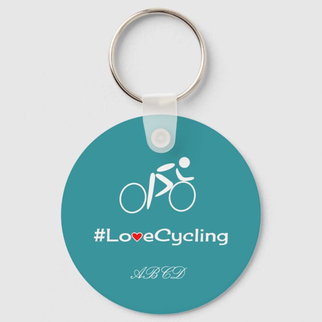 Love cycling add initials custom turquoise keychain (Front)