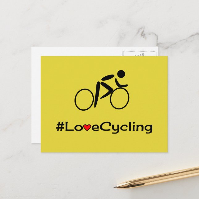 Love cyclisme pictogramme carte postale jaune (Devant/Arrière en situation)