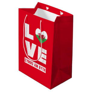 Love Cymru Am Byth Wales Flag Welsh Roots Vintage Medium Gift Bag