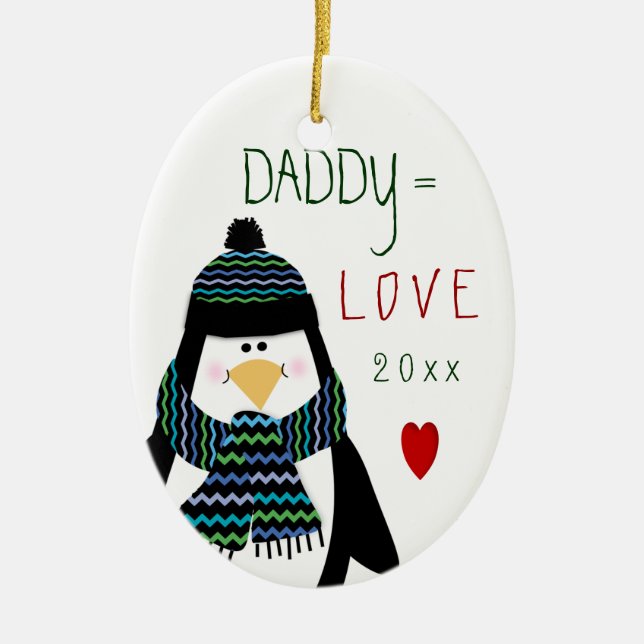 Love DADDY Penguin Christmas Gift Ceramic Ornament (Front)