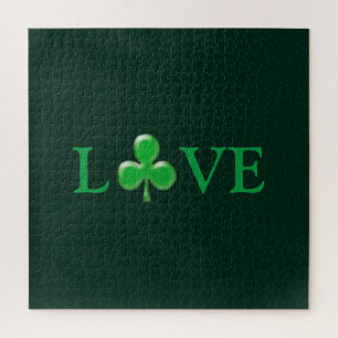 Love dark Green Clover Shamrock St. Patrick's Day Jigsaw Puzzle