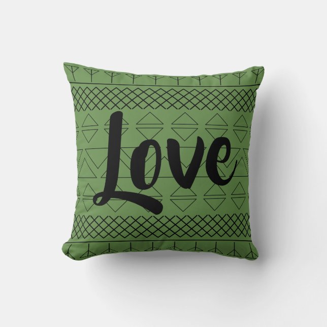 Love Dark Green Geometric Pattern Throw Pillow (Front)