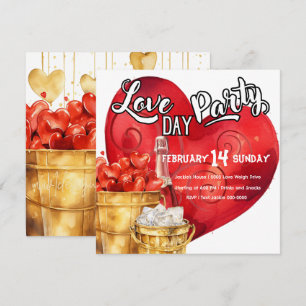Love Day Heart With Bucket of Hearts Party Invitation
