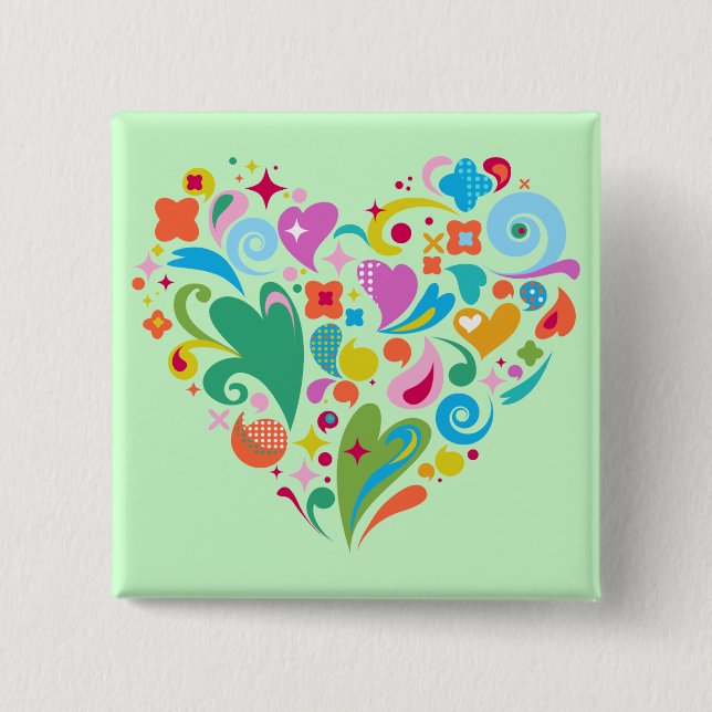 Love Deco Heart 2 Inch Square Button (Front)