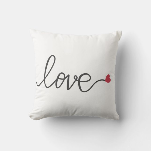 Love decorative text with heart throw pillow (Front)