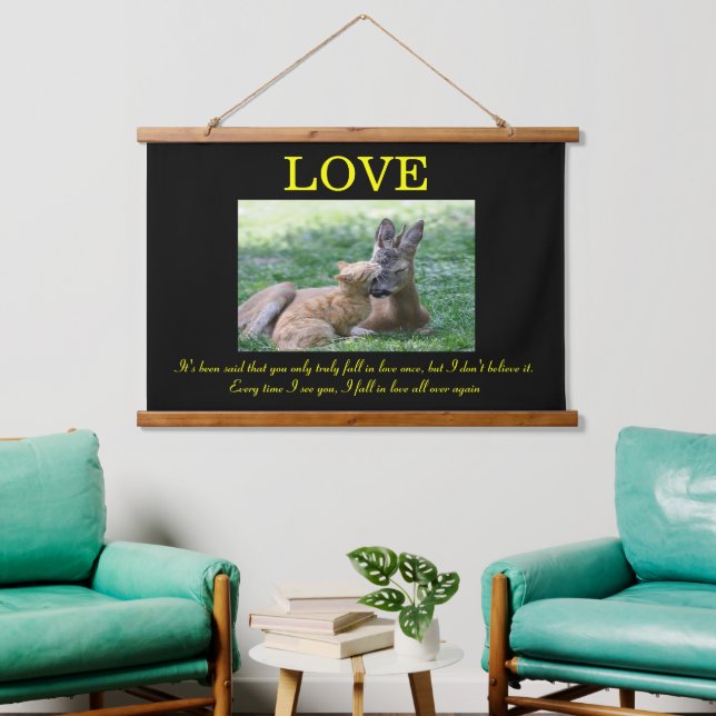 LOVE Deer and Cat loving each other  Hanging Tapestry (Living Room)