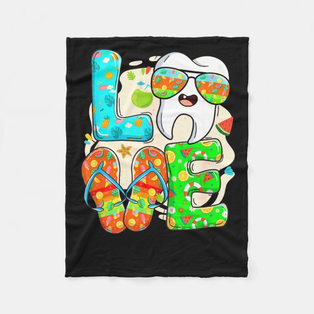 Love Dental Life Cute Tooth Flip Flops Summer Dent Fleece Blanket (Front)