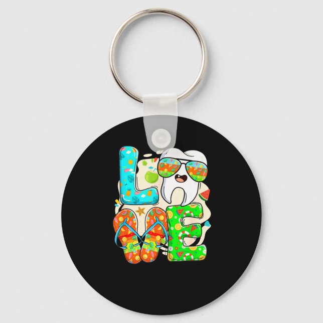 Love Dental Life Cute Tooth Flip Flops Summer Dent Keychain (Front)