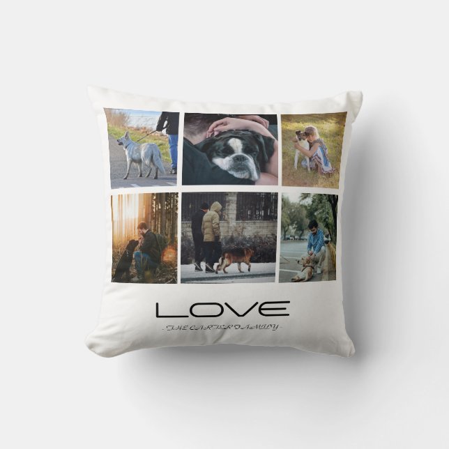 Love Dog Family Portrait Collage Design Throw Pillow (Front)