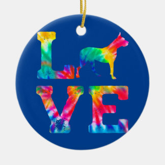 Love Dogo Argentino Tie Dye Dog Mom Dad Ceramic Ornament