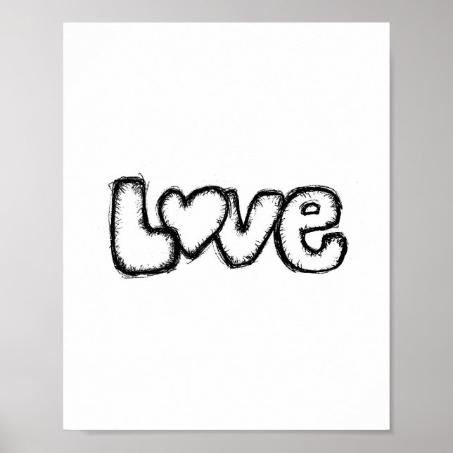 love doodle black white modern simple custom poster (Front)