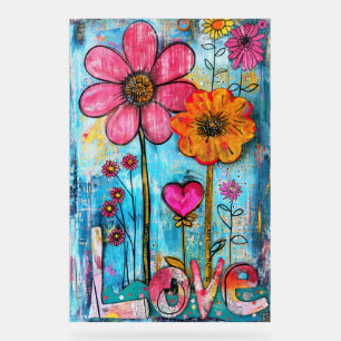 *~* LOVE Doodle – Colourful Whimsical Flower Art  Acrylic Sign