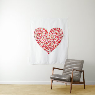 Love Doodle Heart Abstract Art, No 02 Tapestry