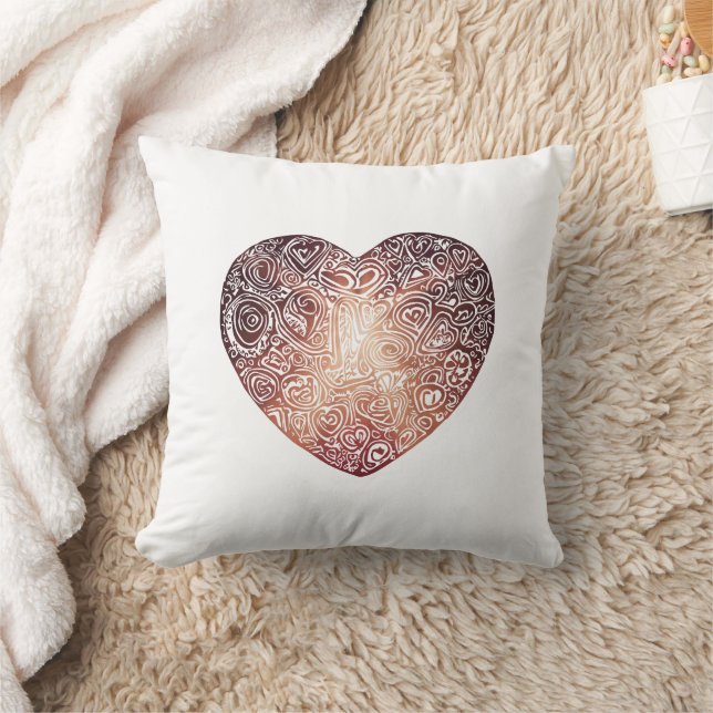Love Doodle Heart Abstract Art Throw Pillow (Blanket)