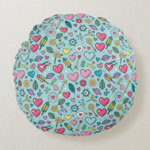 Love Doodle Tapestry Round Pillow