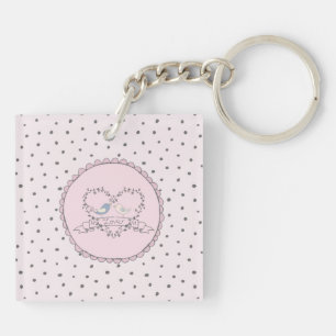 LOVE Dots Polkadots Saying Quote Pink Woman Keychain