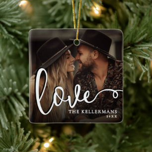 Love Double Sided Two Photo Ceramic Ornament