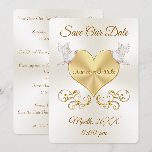 Love Doves and Heart Wedding Save the Date Cards (Front/Back)