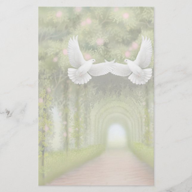 Love Doves in Rose Garden Stationery (Front)