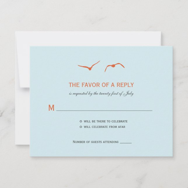 Love Doves Wedding RSVP Cartes - Sky Blue (Devant)