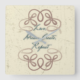 Love, Dream, Create, Repeat Folk design Square Wall Clock