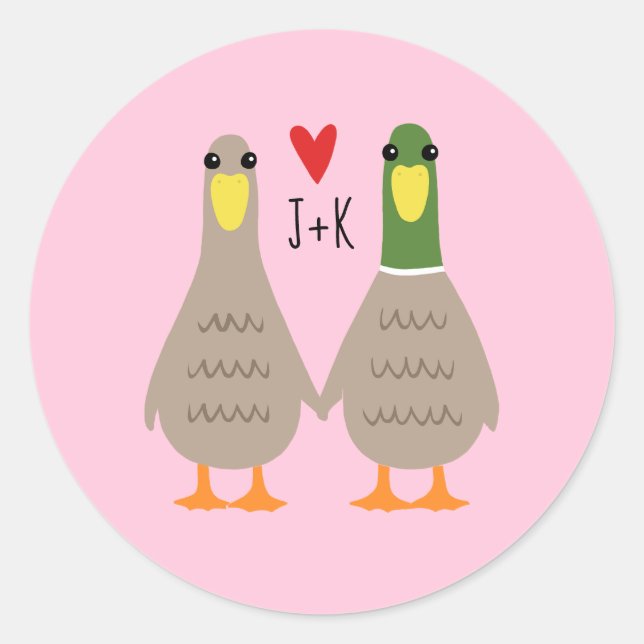 Love Ducks Custom Initials Valentine Stickers (Front)