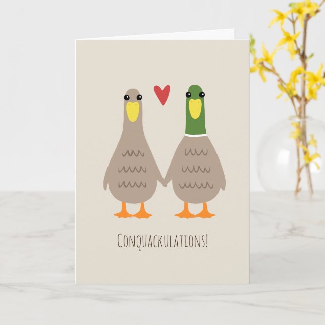 Love Ducks Wedding Congratulations Funny Congrats Card (Yellow Flower)