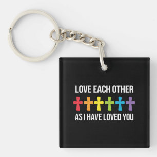 Love Each Other Gay Pride LGBTQ Rainbow Christian  Keychain