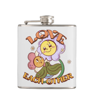 Love Each Other Whimsical Floral Design Hip Flask