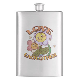 Love Each Other Whimsical Floral Design Hip Flask