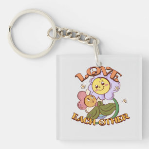 Love Each Other   Whimsical Floral Design Keychain
