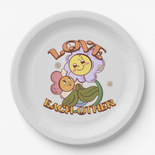 Love Each Other Whimsical Floral Design Paper Plate
