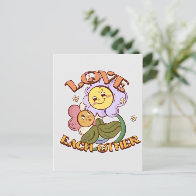 Love Each Other | Whimsical Floral Design Postcard (Standing Front)