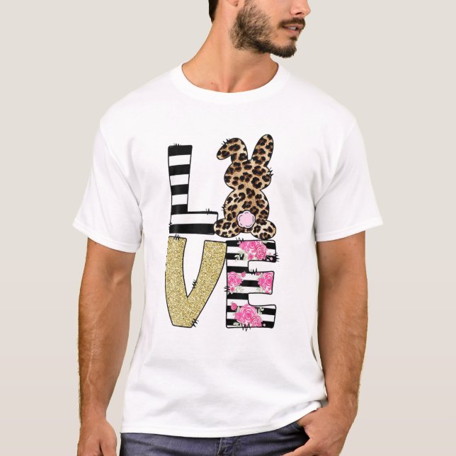 LOVE Easter Bunny Leopard Rabbit Trio Cute Easter T-Shirt (Front)