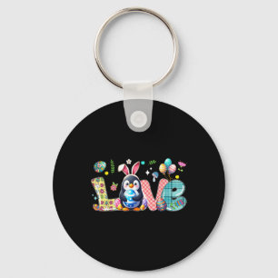 Love Easter Bunny Penguin Hunting Eggs Flowers Col Keychain