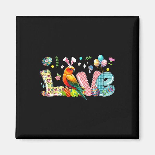 Love Easter Bunny Sun Conure Hunting Eggs Flowers  Magnet (Front)