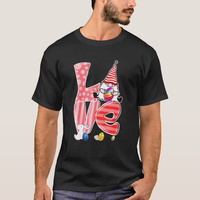 Love Easter Gnome Egg Hunting Basket Gnomies T-Shirt (Front)
