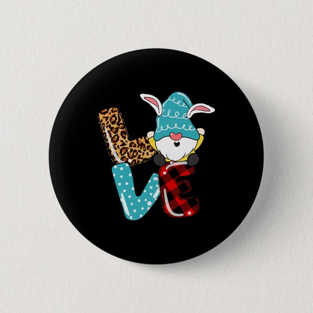 Love Easter Gnome Leopard Plaid Love Easter Gnome  2 Inch Round Button (Front)